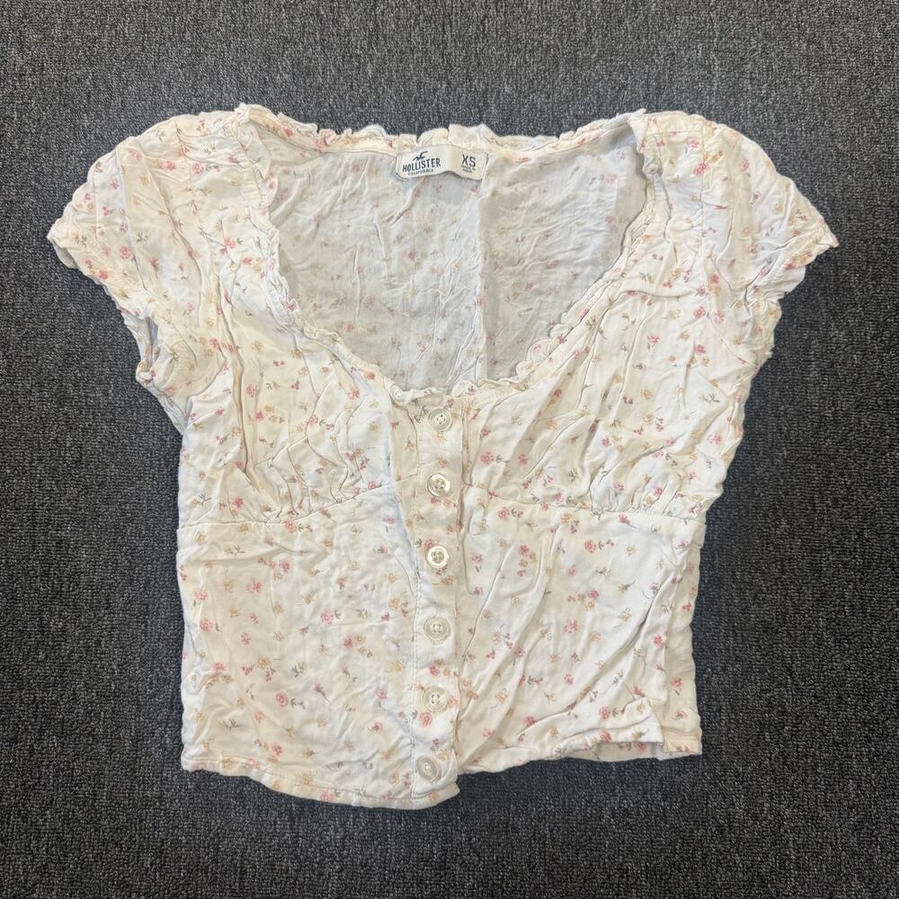 Vintage Y2k Hollister Mini Floral White Baby Crop Top Blouse Women's Xs